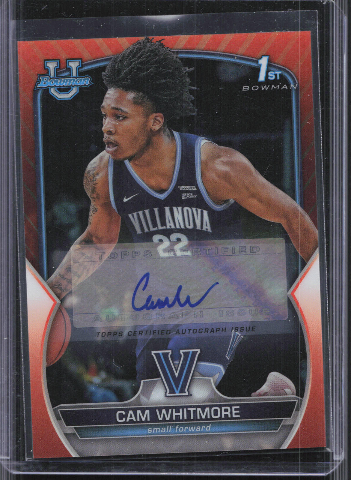 2022 Bowman University Chrome #22 Cam Whitmore 1st Orange Refractor Auto #/25