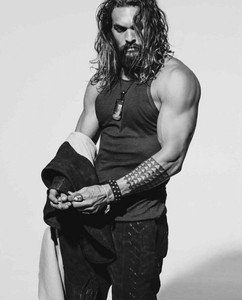 Sexy Actor Jason Momoa Tattoos Long Hair Muscles Black And White