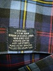 Vtg Burberry London plaid button up shirt, blue with yellow, red, and black plaid pattern, made in USA.