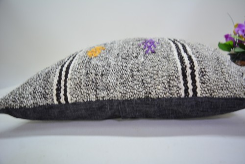 Traditional Gray Hand Knotted Kilim Pillow, 16x16in, Antique Gray Retro Pillow, - Picture 4 of 8