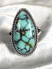Southwestern Natural Blue Spiderweb Turquoise Ring, Sterling Size 7