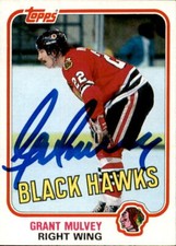 Grant Mulvey Signed Auto 81/82 Topps card Chicago Blackhawks