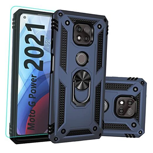 for Moto G Power 2021 Case,with Screen Protector,[Military Grade] 16ft. Blue