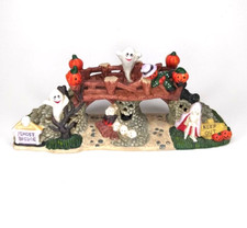 Vintage Spooky Hollow Haunted Bridge Porcelain Halloween Village, Ghost Pumpkins