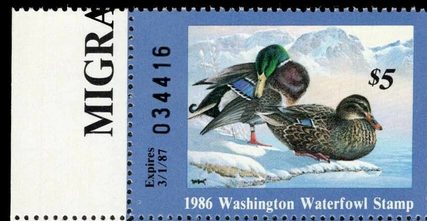 1986 Washington **Plate Block of 4** State Duck Stamps (WA1) - Image 2 of 2