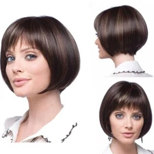 Short Straight Bob Wig Root Ombre Blonde Hair Wigs with Bangs for Women US