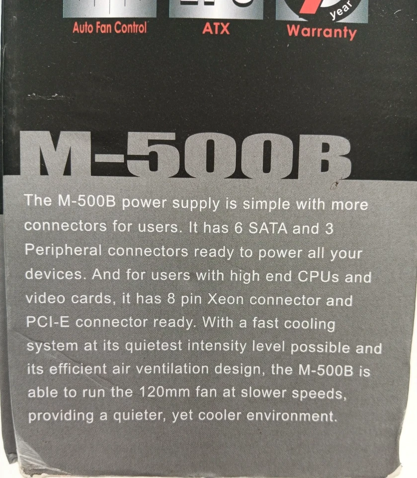 Powerful High-Efficiency Coolmax M-500B 500W Desktop EPS Power Supply 120mm Fan - Image 3 of 4