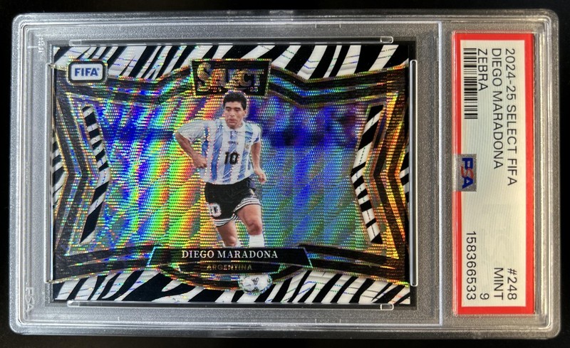 2024-25 Panini Select FIFA Diego Maradona Field Zebra #248 Argentina PSA 9