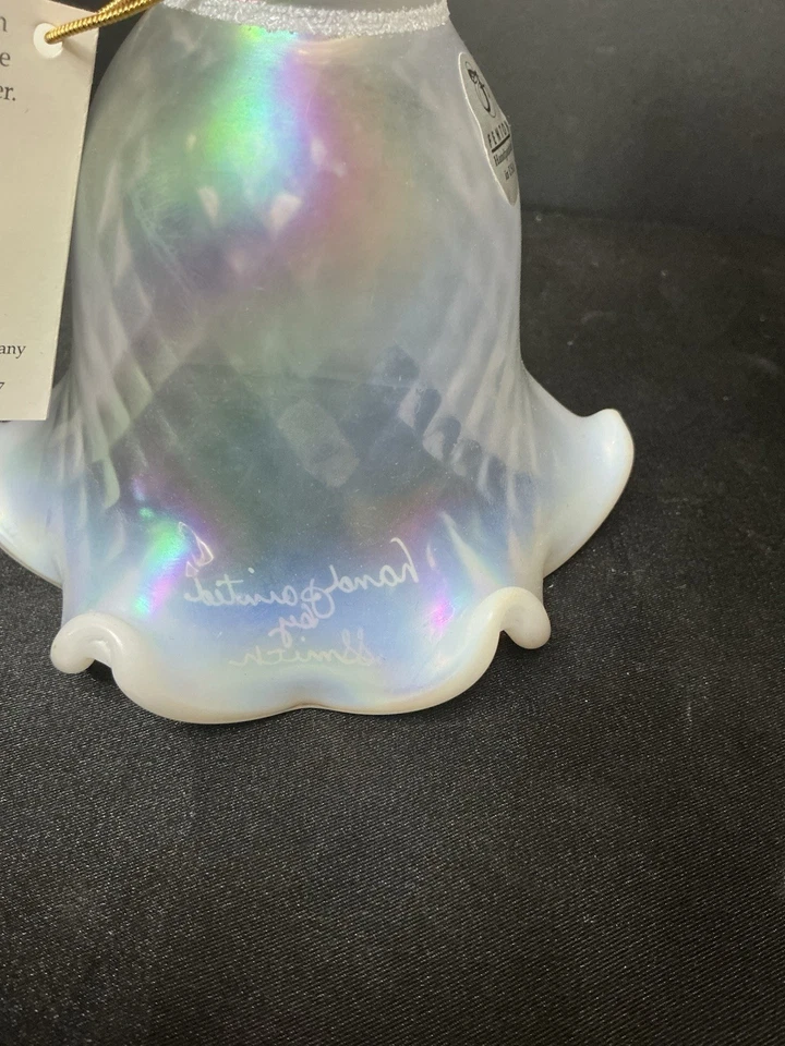 New with Tag Vintage Fenton Opalescent Iridescent Hand Painted Glass Bell - Image 3 of 4