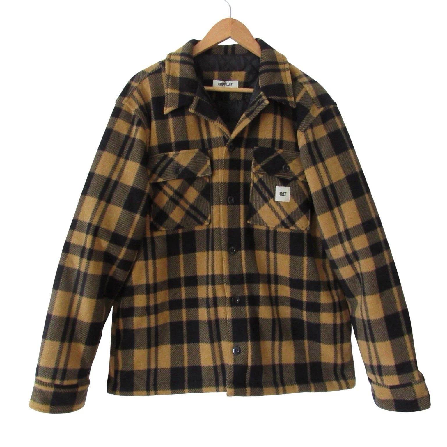 Caterpillar CAT Yellow Plaid Flannel Shirt Shacket XL Warm Button Closure Winter