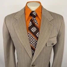 Vintage Blazer Jacket Mens Leisure Suit Sport Coat 60s 70s Disco MCM Mod 46 Long