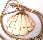 Vtg Necklace SIGNED TRIFARI Enamel Shell Pendant Gold tone Chain Jewelry lot v
