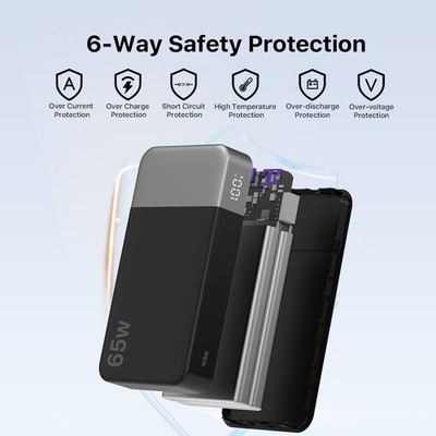 Power Bank 65W PD Fast Charger USB C Portable External Battery for Laptop Phone