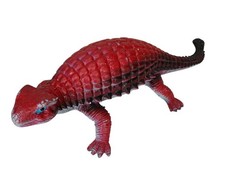 Vintage 1986 Red  Black Ankylosaurus Toy Dinosaur Figure By Inpro 10 Inches Lon