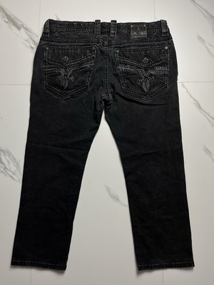 Rock Revival Straight Herren Jeans Original Top Zustand Schwarz Größe 38