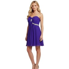 Blondie Nites Purple Chiffon Jewels Strapless Cocktail Dress 3 Pleated Prom Hoco