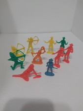 10pc plastic toy Cowboys Indians ranch yellow red blue orange green