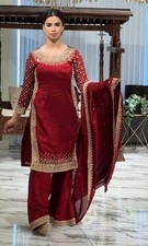 Latest Designer Natural Crepe Kurta And Palazzo With Dupatta For Wedding  Party