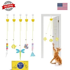 Interactive Cat Feather Toys 5 Pcs, Cat Teaser Retractable Hanging Indoor Kit...