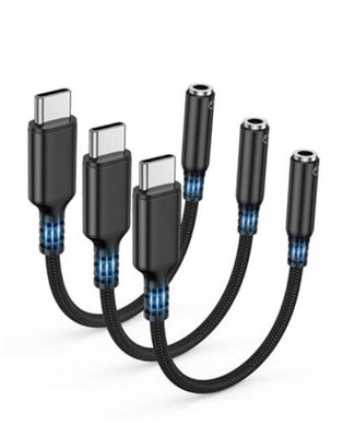 USB Type C to 3.5mm Female Headphone Jack Adapter, (3-Pack) USB C 3 Pack Black