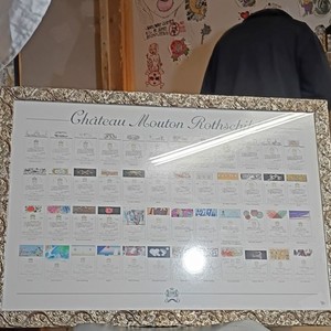 Château Mouton Rothschild Framed Multicolor Wine Label Print 1945-1980