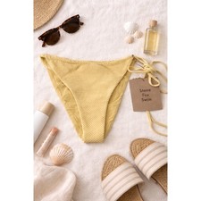 NWT Stone Fox Swim Women's River Cheeky Bikini Bottom Pale Banana Pique Size L