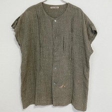 Vintage ISSEY MIYAKE 80's Linen Shirt Size M Khaki Short Sleeve good condition