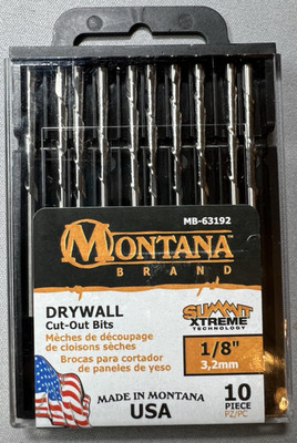 10 Pack Montana Brands By Rotozip MB-63192 Drywall Cut-Out Bits 1/8'' With Case