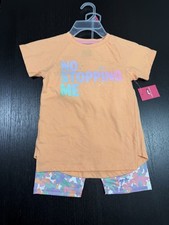 Pro Player Girls 2-Piece Orange Tee  Camo Shorts Set Stretch Size 6