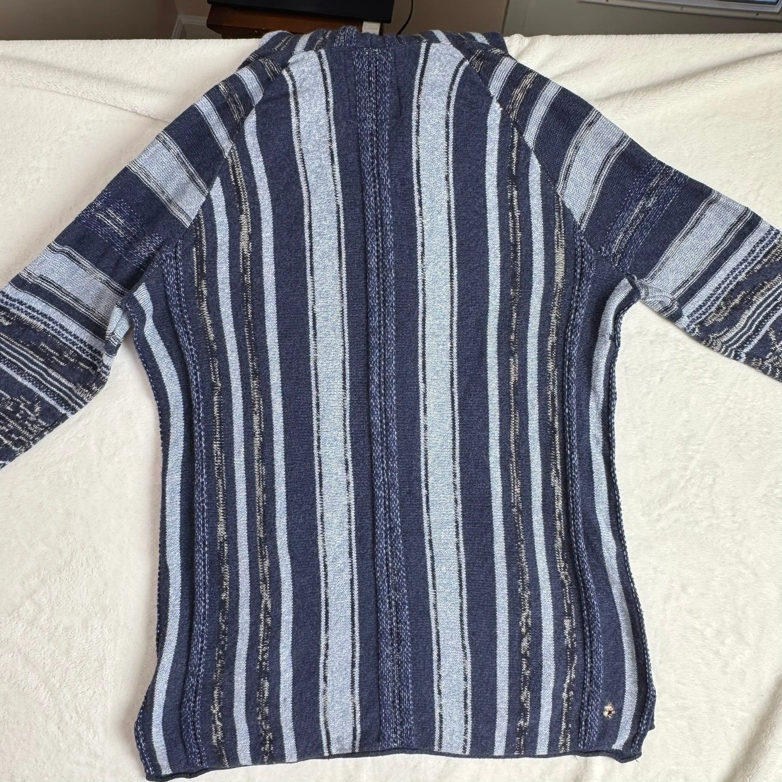 American Eagle Mens Blue Striped Baja Hoodie Knit Cotton Sweater Size M YEAR2014 image 6