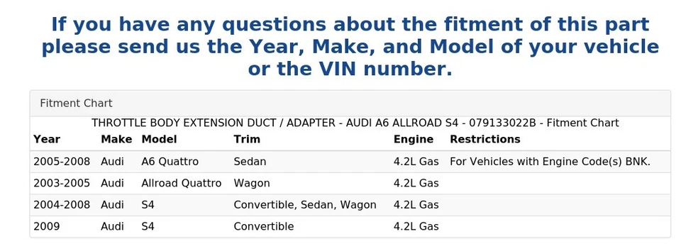 CUERPO DEL ACELERADOR EXTENSIÓN CONDUCTO / ADAPTADOR - AUDI A6 ALLROAD S4 - 079133022B Foto 4 de 4