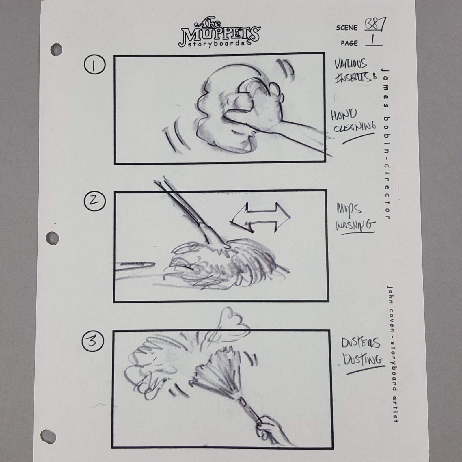 Image 7 of The Muppets (2011) - Production Used Storyboard, Closeups Cleaning the Theater