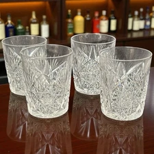 Antique American Brilliant Period 4 Lowball Whiskey Glasses Heavy Cut Crystal