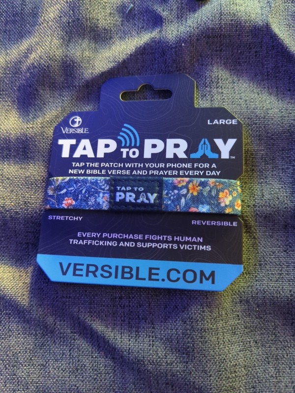 Tree Bark Blue Multi Color Flowers- Tap to Pray Wristband - Size Large