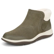 NWT Vionic Womens Norwood Olive Green Suede Faux Fur Zipper Shoes Size 7.5M