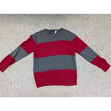 The Children's Place Crewneck Sweater Kids XL 14 Red Grey Striped Knit Pullover