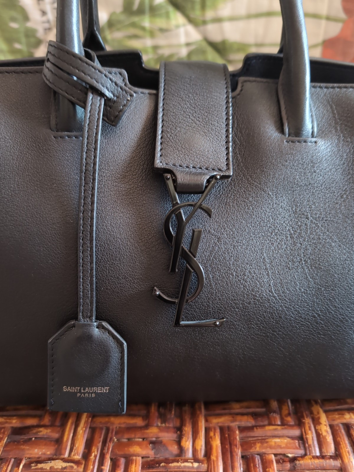 SAINT LAURENT BORSA YSL DOWNTOWN CABAS IN PELLE DI VITELLO NERA ACCENTI DI COCCODRILLO LOGO NERO