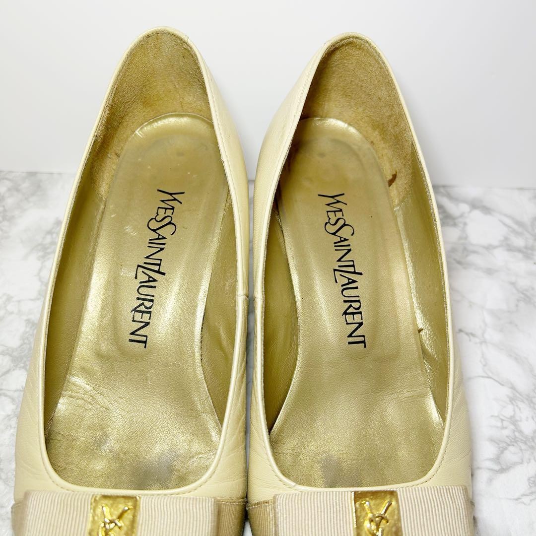 Decolte Yves Saint Laurent YSL tacco EU 35 5 beige pelle nastro 102276K autentiche