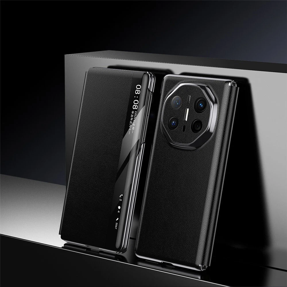 Premium Cowhide Leather Hinge Flip Case For Huawei Mate X6 X5 Window View Cover - Picture 17 of 21
