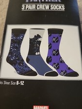 Black Panther Mens Crew Socks 3 Pair Size 8-12