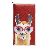 Wallet - Bright Eyes Llama Clutch Pocketbook - Red on sale Wallet - Bright Eyes Llama Clutch Pocketbook - Red on sale