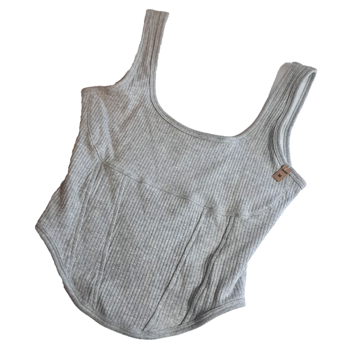 PINK Victoria’s Secret The Cinched Pique Corset Cropped Tank Top Size M Gray - 第 1/15 張圖片