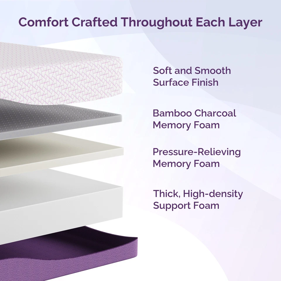 14 inch Queen Size Mattress Bamboo Charcoal Gel Memory Foam Bed in a Box Firm - Image 4 of 4