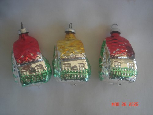 LOVELY SET 3 Vtg. W. GERMANY BLOWN MERCURY GLASS MINI 3-D HOUSE ORNAMENTS - Picture 4 of 6