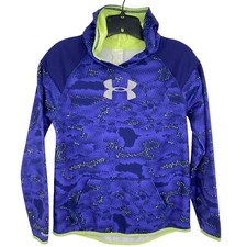 Under Armour Youth L Blue Pullover Hoodie Kangaroo Pocket Big Logo