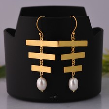 Handmade Fresh Water Pearl Dangle Earrings 925 Silver Wedding Gift Jewelry
