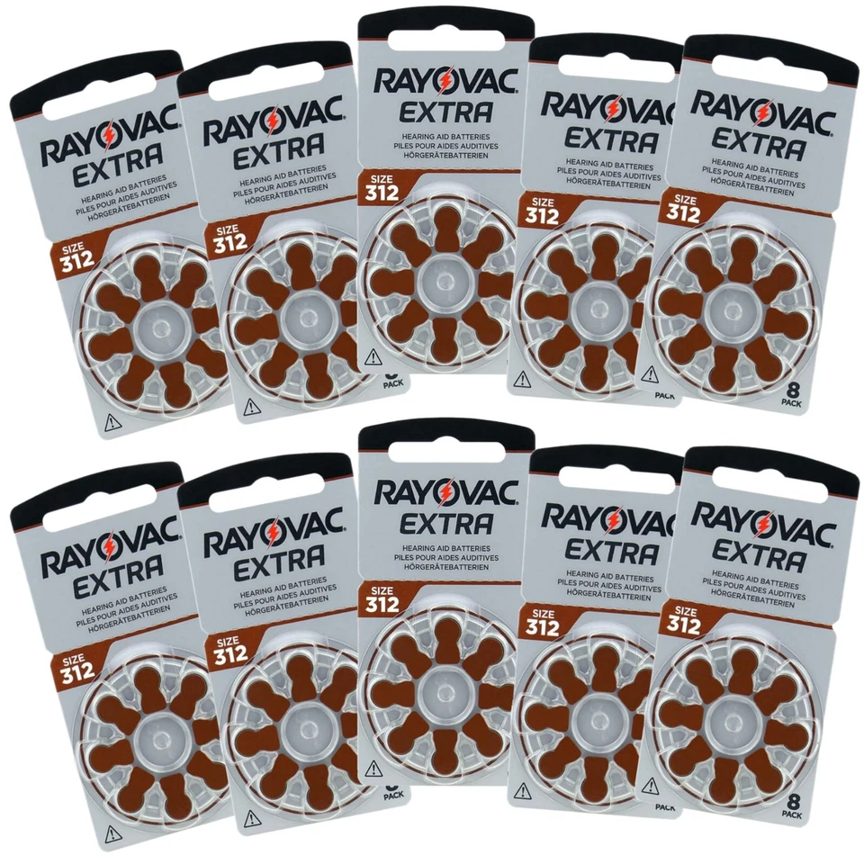 80 x Rayovac AC312 ZA312 BROWN Hearing Aid Batteries 312 312au PR41 V312 DA312