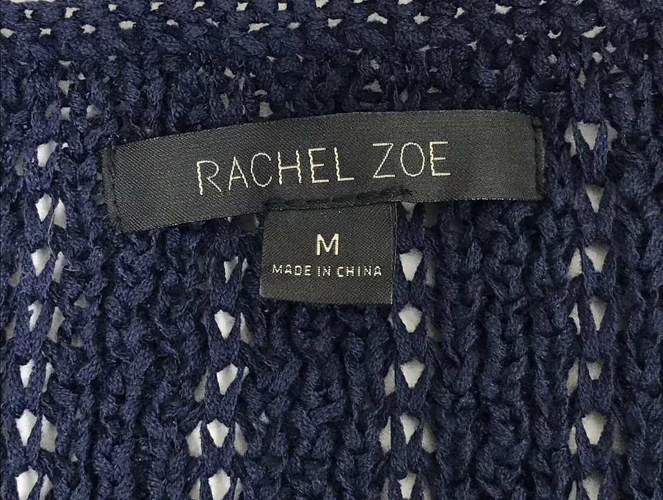RACHEL ZOE Sweater Open Weave Dark Blue Knit SZ MEDIUM Long Sleeves Cotton Tunic - Image 3 of 4