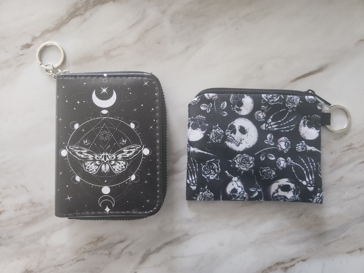 2pc Gothic Zipper Wallet And Coin Purse Skull Rose Butterfly Faux