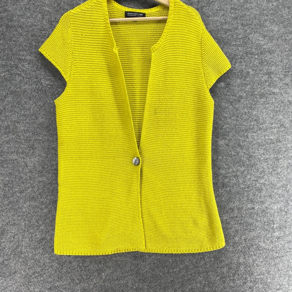 Jones New York Cardigan Women 0X Plus Yellow Knit One Button V-Neck Short Sleeve - Image 4 of 4